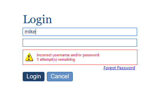 Incorrect username or password 2